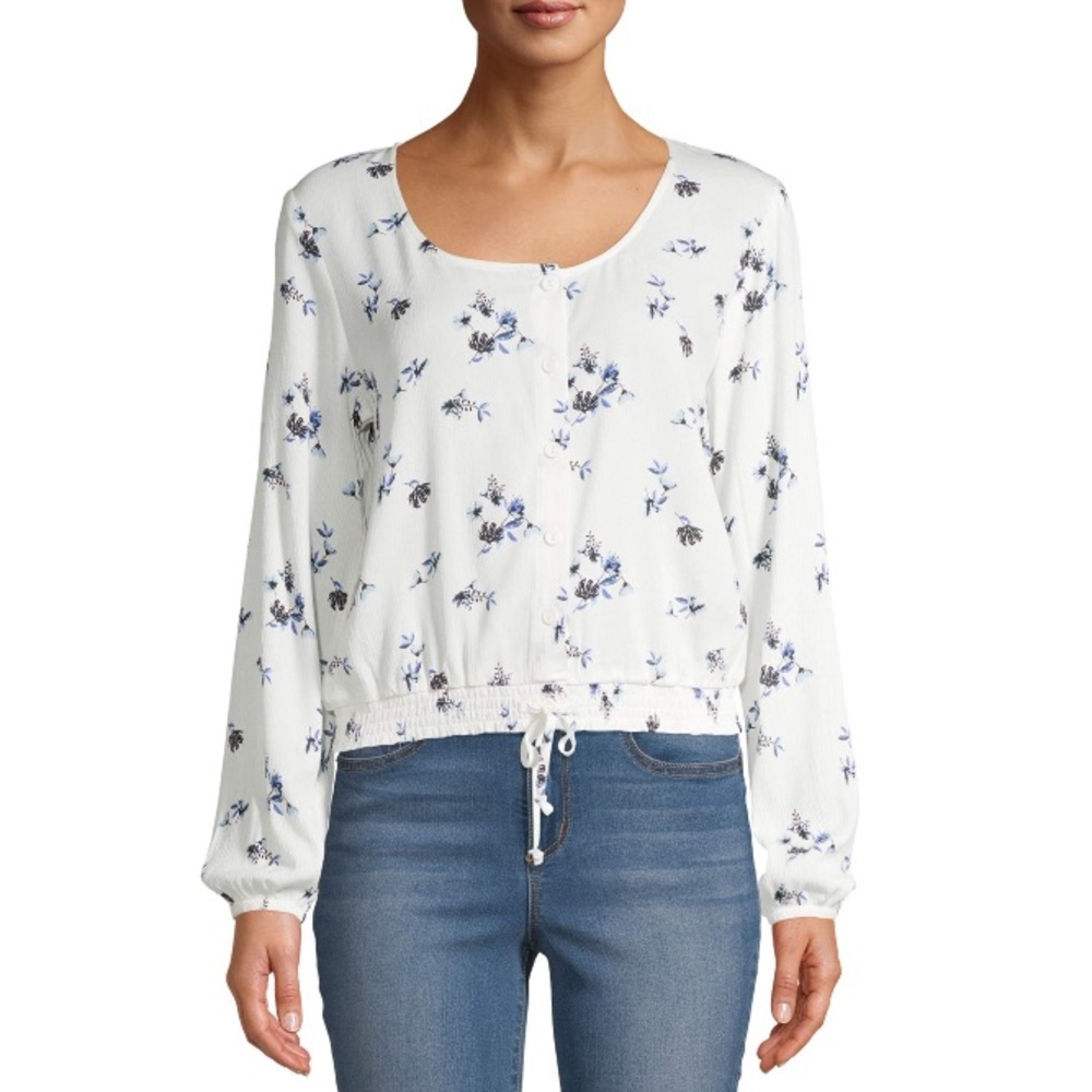 No Boundaries Floral Long Sleeve Scoop Neck Blouse